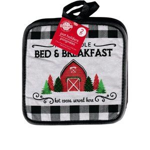 North Pole Bed and Breakfast Hot Pad 7 x 7 inch Hot cocoa served her Black White